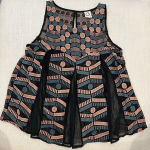 Anthropologie Akemi + Kim Anthropologie Embroidered Polka Dot Mesh Swing Top S